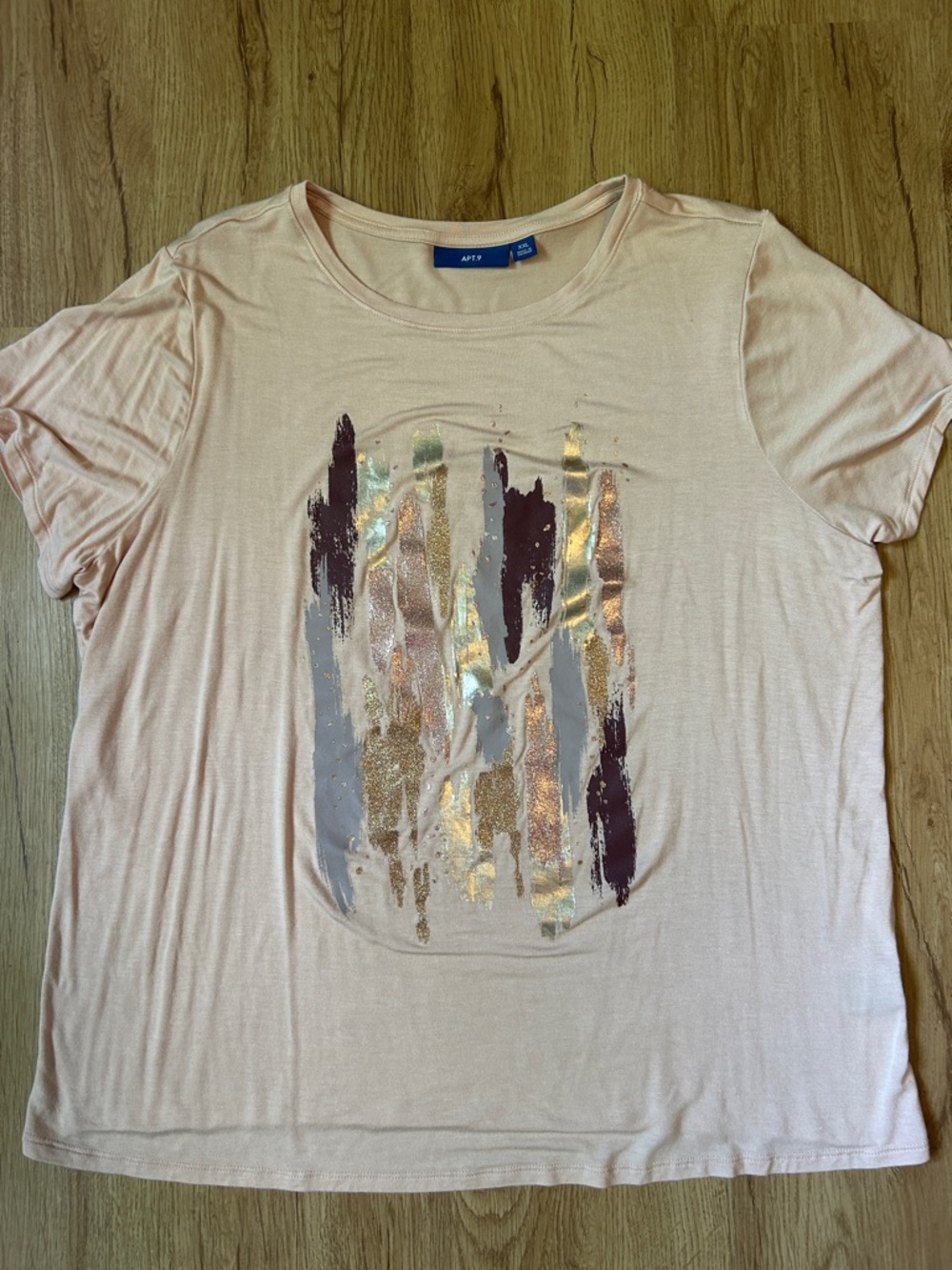 Apt. 9 XXL Pale Pink Short Sleeve Tee with Metallic Brushstroke Graphic